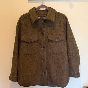 Zara Women's Green Teddy Bouclé Shacket